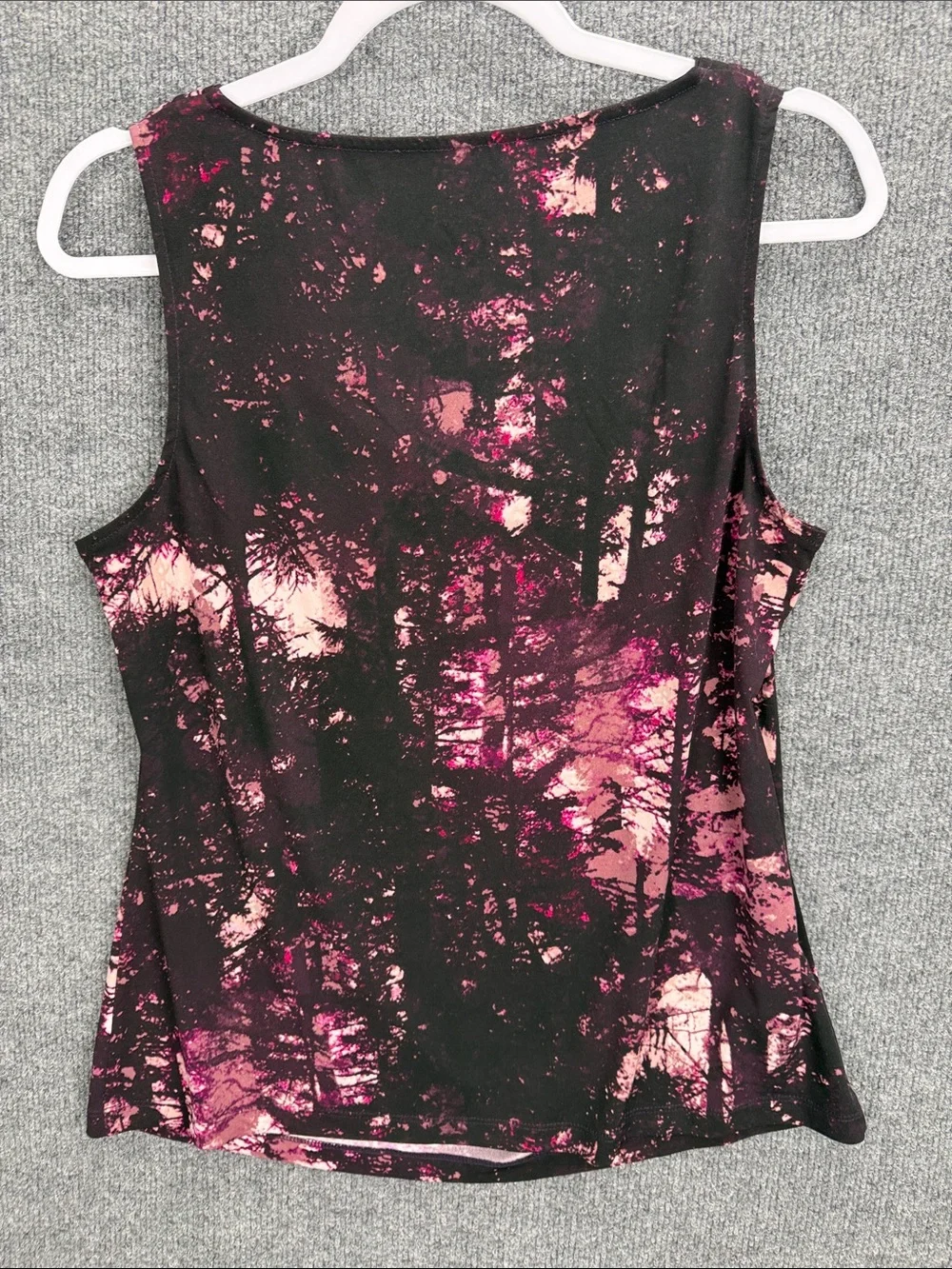 Calvin Klein Black Sleeveless Top with Pink Splash Print Draped Cowl Neck Large